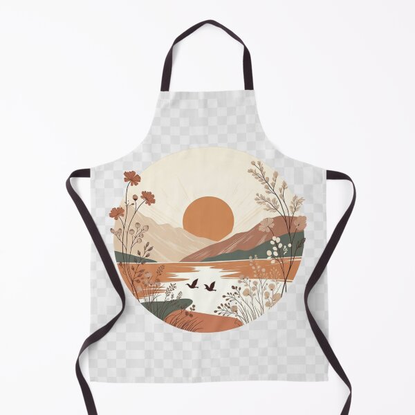Item preview, Boho Sunset Lake Landscape with Wildflowers | Minimal Retro Nature Illustration designed and sold by GalleryPeak.
