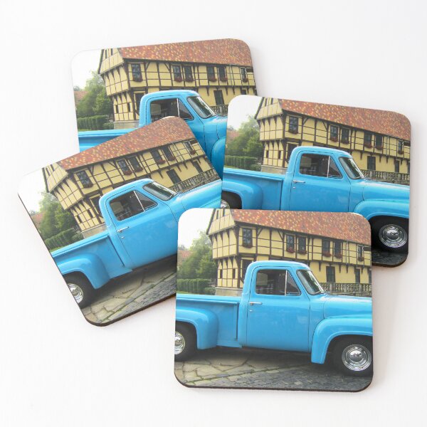 Item preview, 1955 Ford F-100 - Sky Blue Classic Pickup, American Truck in German Old Town designed and sold by Peter Kraaibeek | Generative Designs and Car Art.