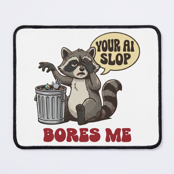 Item preview, Your AI Slop Bores Me Funny Retro Raccoon designed and sold by NCalNoveltees.