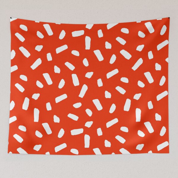 Item preview, Abstract White Confetti Blobs on Vibrant Red with Playful Circus Vibe designed and sold by ArtyFridgees.