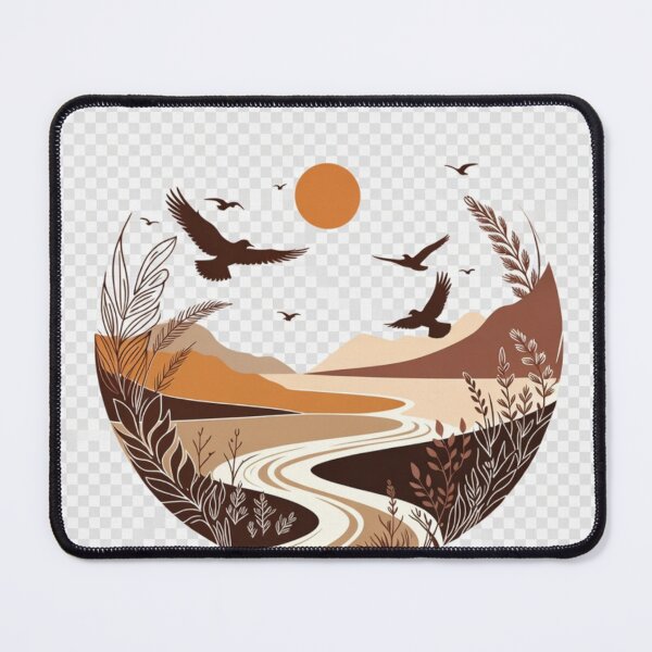 Item preview, Boho Desert River Landscape with Flying Birds | Minimal Earth Tone Nature Illustration designed and sold by GalleryPeak.