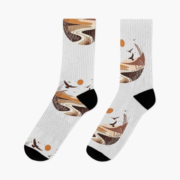 Item preview, Boho Desert River Landscape with Flying Birds | Minimal Earth Tone Nature Illustration designed and sold by GalleryPeak.