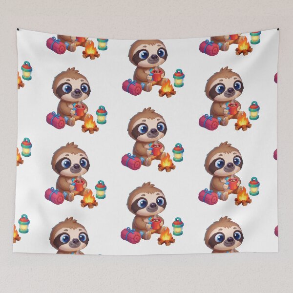 Item preview, Cute Baby Sloth Camper – Cozy Campfire Watercolor Forest Sticker designed and sold by AillustriaAK.