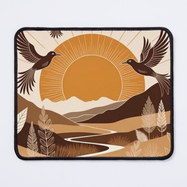 Item preview, Boho Sunrise Landscape with Flying Birds | Neutral Desert Nature Illustration designed and sold by GalleryPeak.