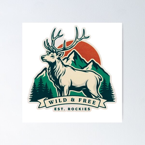 Artikelvorschau, Wild & Free Rockies Vintage Elchaufkleber entworfen und verkauft von GabeMountainArt.
