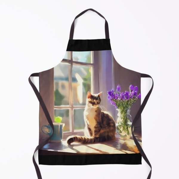 Item preview, Cozy Cat on Window Sill with Purple Flowers Painting designed and sold by UmSkelig834.
