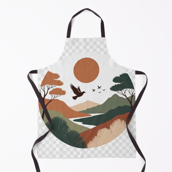 Item preview, Boho Mountain Lake Landscape with Birds | Earth Tone Nature Illustration designed and sold by GalleryPeak.