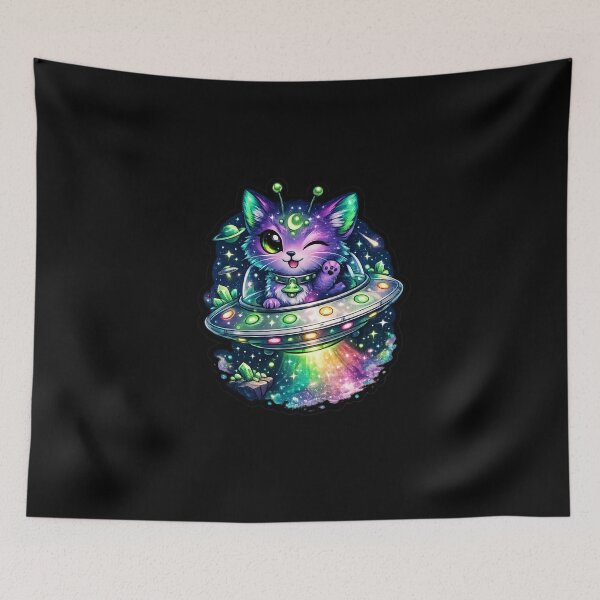 Item preview, Cute Cosmic Alien Cat in UFO – Kawaii Space Kitten Galaxy Art designed and sold by TheZyro.