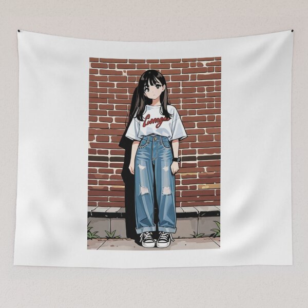 Item preview, Fashion - Portrait of young woman in ripped jeans designed and sold by AnimeShin.