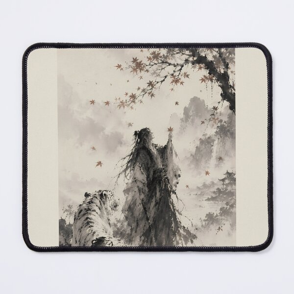 Item preview, Whispers of Autumn | White Tiger and Wanderer Ink Wash Art designed and sold by ManJiangHong.