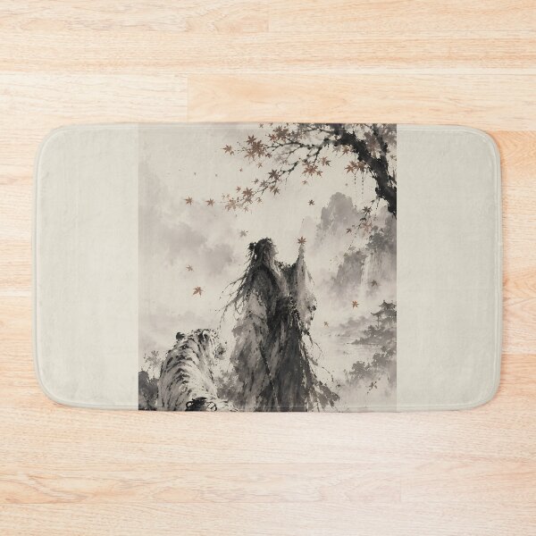 Item preview, Whispers of Autumn | White Tiger and Wanderer Ink Wash Art designed and sold by ManJiangHong.
