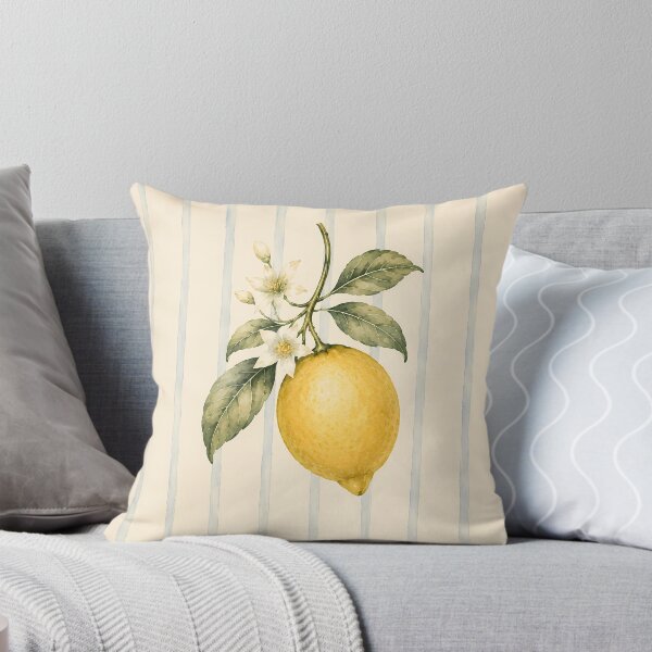 Item preview, Vintage Watercolor Lemon on Blue Stripes Mediterranean Summer designed and sold by BeataPrint.