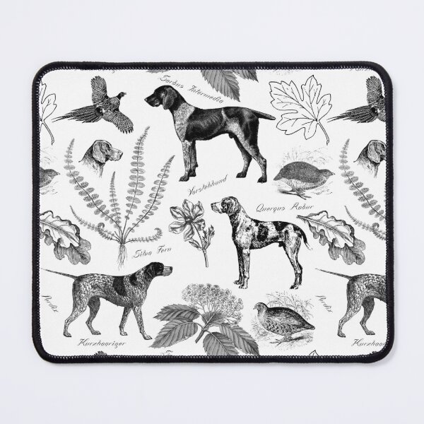 Item preview, German Pointer with Birds and Forest Plants Toile Pattern - Black and White designed and sold by CanisArt.
