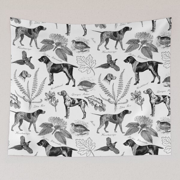 Item preview, German Pointer with Birds and Forest Plants Toile Pattern - Black and White  designed and sold by CanisArt.