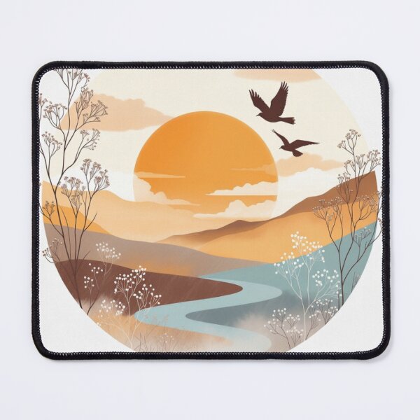 Item preview, Boho Sunset River Landscape with Birds | Soft Pastel Nature Illustration designed and sold by GalleryPeak.