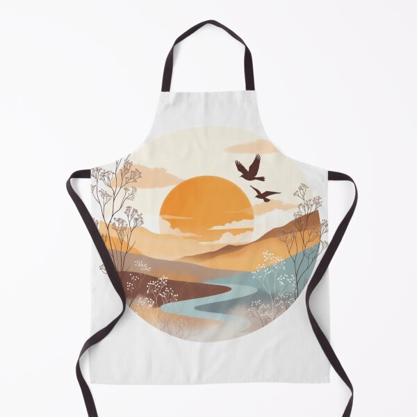Item preview, Boho Sunset River Landscape with Birds | Soft Pastel Nature Illustration designed and sold by GalleryPeak.