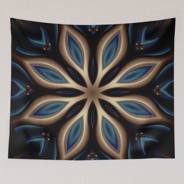 Item preview, Glowing Blue Gold Mandala Sacred Geometry Art designed and sold by IntelliMindDesigns.