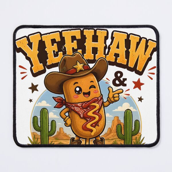 Item preview, Corn Dog Cowboy Yeehaw & Ketchup Cute Western Food Pun Kawaii Cartoon T-Shirt designed and sold by Snackwear Apparel.