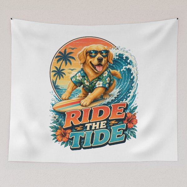 Item preview, Ride Tide Surfing Dog Sticker designed and sold by PawFusionArt.