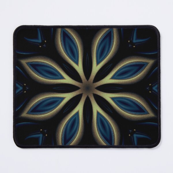 Item preview, Blue Gold Glowing Lotus Mandala on Dark Background designed and sold by IntelliMindDesigns.
