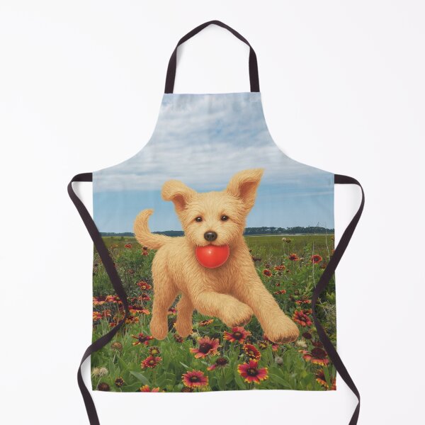 Item preview, Daisy Doodle playing fetch in orange flowers designed and sold by Doodles Down South.