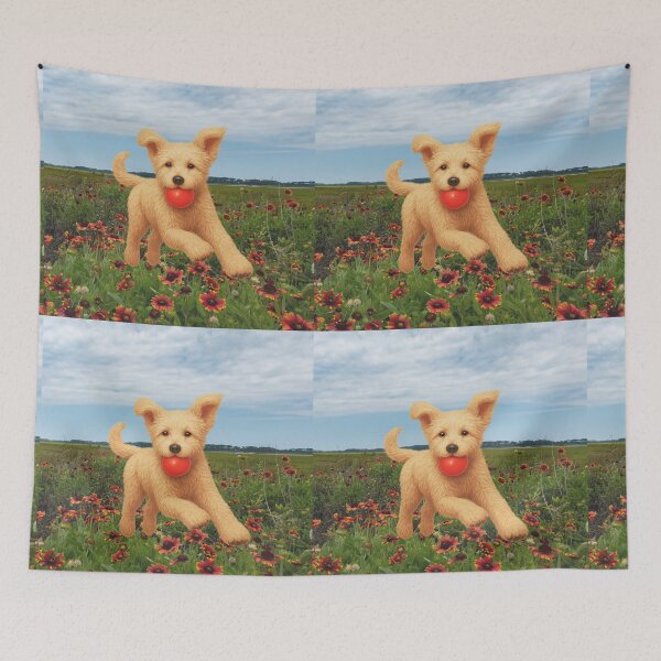 Item preview, Daisy Doodle playing fetch in orange flowers designed and sold by Doodles Down South.