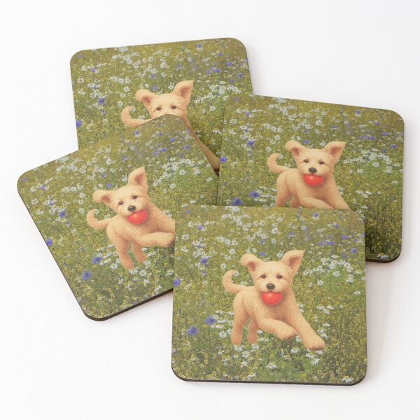 Item preview, Daisy Doodle playing fetch in flower field  designed and sold by Doodles Down South.
