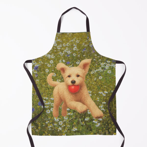 Item preview, Daisy Doodle playing fetch in flower field designed and sold by Doodles Down South.