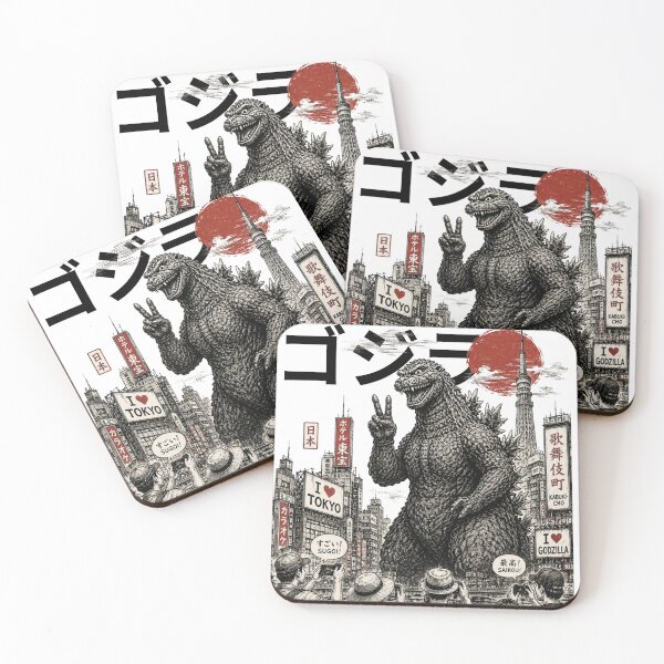 Item preview, Funny Godzilla in Tokyo | Japanese Kaiju Peace Sign Vintage Ink Art T-Shirt designed and sold by Thehatinthecat.