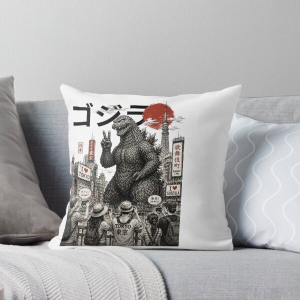 Item preview, Funny Godzilla in Tokyo | Japanese Kaiju Peace Sign Vintage Ink Art T-Shirt designed and sold by Thehatinthecat.