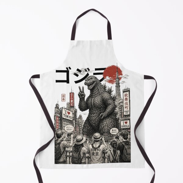 Item preview, Funny Godzilla in Tokyo | Japanese Kaiju Peace Sign Vintage Ink Art T-Shirt designed and sold by Thehatinthecat.