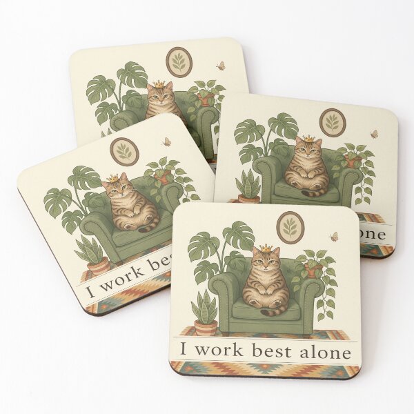 Item preview, Vintage Cat Wall Art Print | I Work Best Alone designed and sold by VelvetWhiskers.