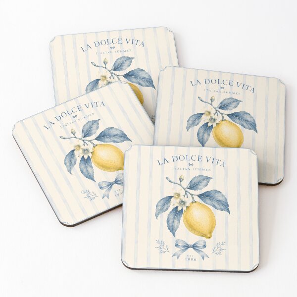 Item preview, Vintage La Dolce Vita Lemon Blue Leaves Mediterranean Tile Aesthetic designed and sold by BeataPrint.