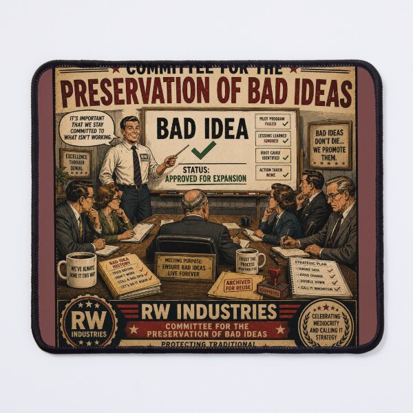 Item preview, Committee for the Preservation of Bad Ideas - Corporate Satire Poster designed and sold by DeadpanYard.