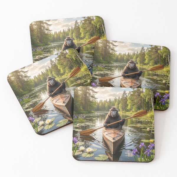 Item preview, Black Crested Macaque Kayaks Minnesota Lake designed and sold by Tridentulus.