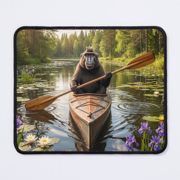 Item preview, Black Crested Macaque Kayaks Minnesota Lake designed and sold by Tridentulus.