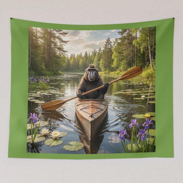 Item preview, Black Crested Macaque Kayaks Minnesota Lake designed and sold by Tridentulus.