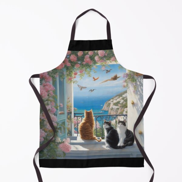 Item preview, Cozy Cats on Amalfi Coast Balcony Ocean View Painting designed and sold by UmSkelig834.