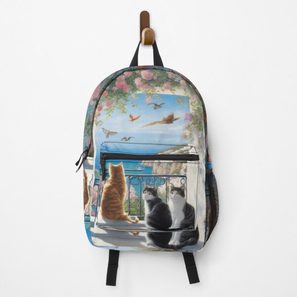 Item preview, Cozy Cats on Amalfi Coast Balcony Ocean View Painting designed and sold by UmSkelig834.