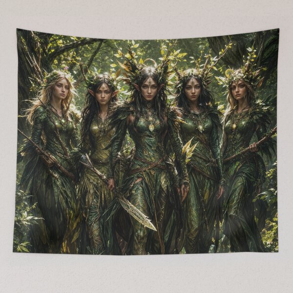 Item preview, Forest Elf Warrior Sisterhood | Enchanted Woodland Fantasy Art designed and sold by DrakariArt.