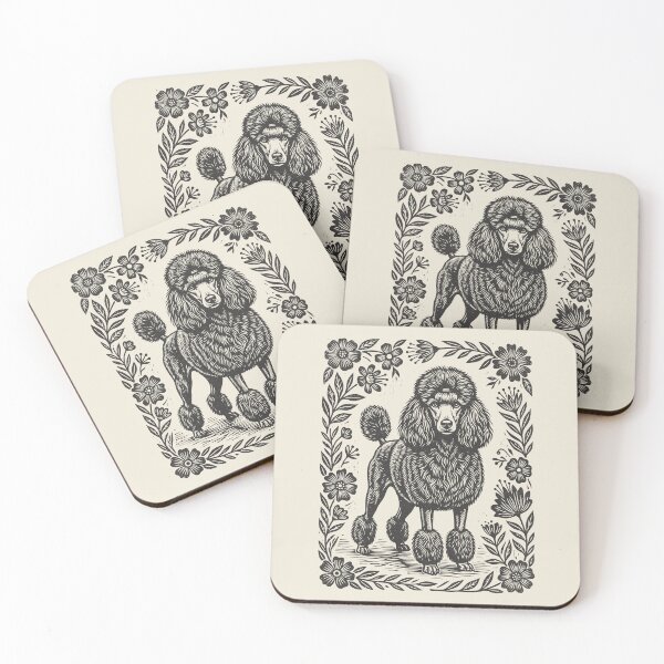 Item preview, Floral Poodle Linocut Vintage Elegant Dog Lover  designed and sold by Y-Vibes.