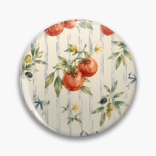 Item preview, Vintage Italian Tomato and Olive Branch Blue Stripe Pattern designed and sold by BeataPrint.
