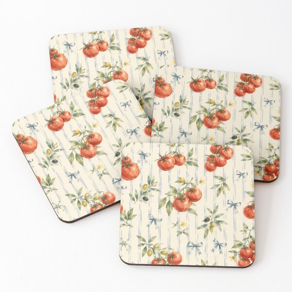 Item preview, Vintage Italian Tomato and Olive Branch Blue Stripe Pattern designed and sold by BeataPrint.