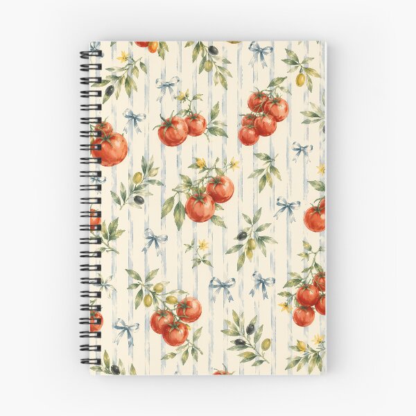 Item preview, Vintage Italian Tomato and Olive Branch Blue Stripe Pattern designed and sold by BeataPrint.