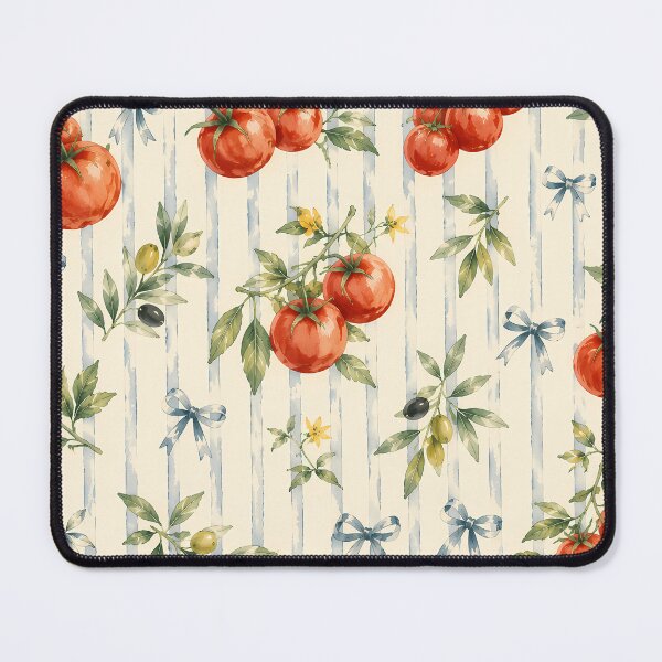 Item preview, Vintage Italian Tomato and Olive Branch Blue Stripe Pattern designed and sold by BeataPrint.