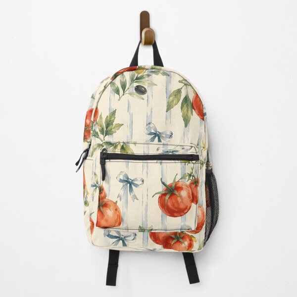 Item preview, Vintage Italian Tomato and Olive Branch Blue Stripe Pattern designed and sold by BeataPrint.