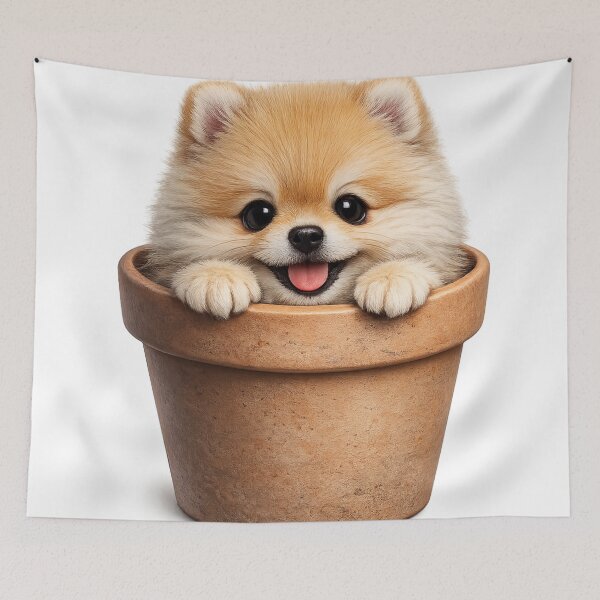 Item preview, Cute Pomeranian Puppy in Flower Pot – Adorable Fluffy Dog Plant Art | Pomeranian Lover Gift designed and sold by irfanshikh.