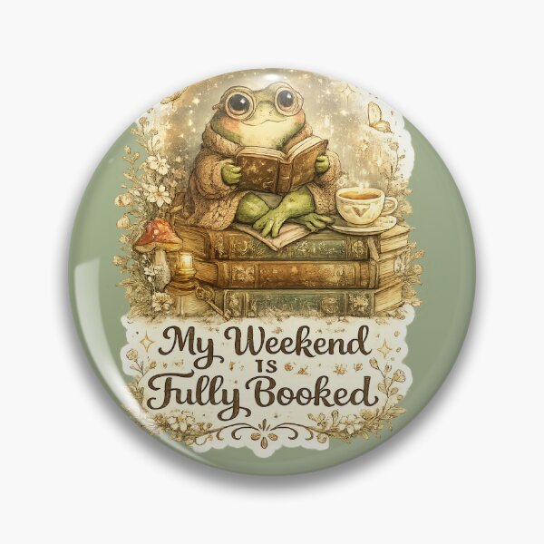Item preview, My Weekend Is Fully Booked Frog Sticker | Cute Book Lover Cottagecore Frog designed and sold by Moss & Moon Studio.