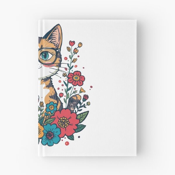 Item preview, Cute Calico Cat with Glasses and Colorful Flowers Illustration designed and sold by AustralArt.