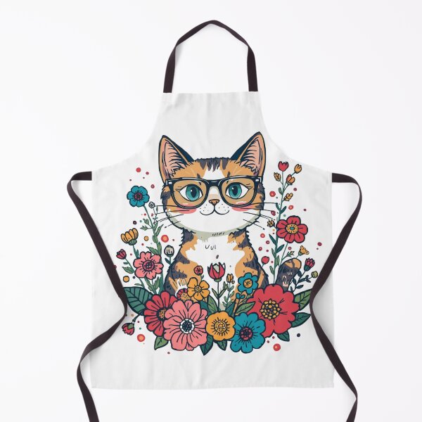 Item preview, Cute Calico Cat with Glasses and Colorful Flowers Illustration designed and sold by AustralArt.